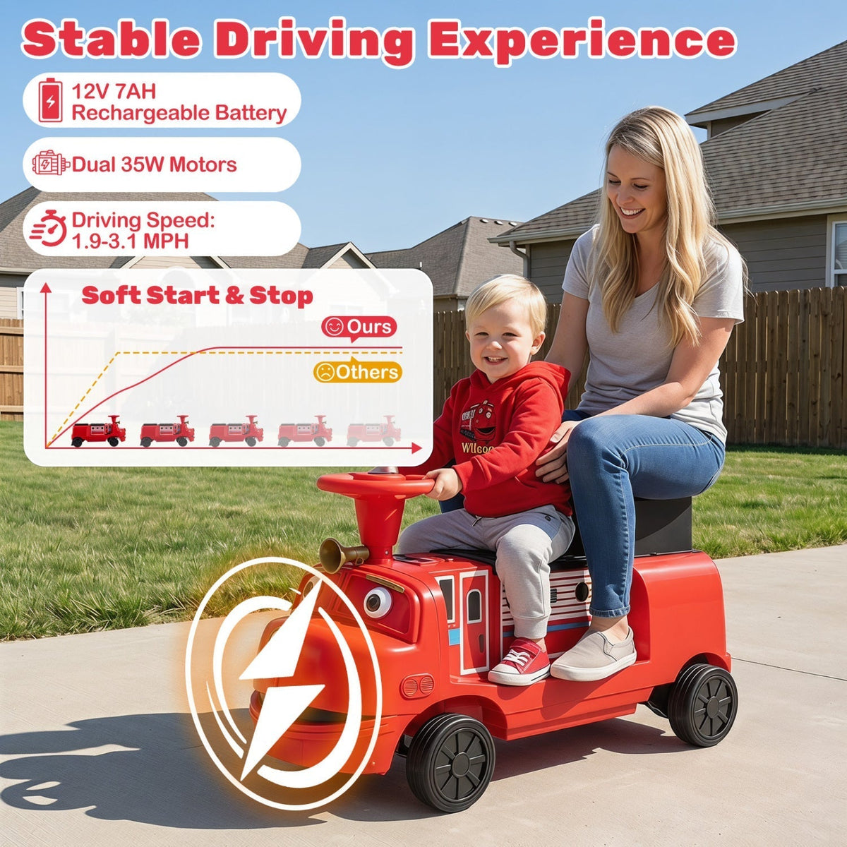 12V kids ride-on train with adjustable seat and storage, GBruno Store, view 6