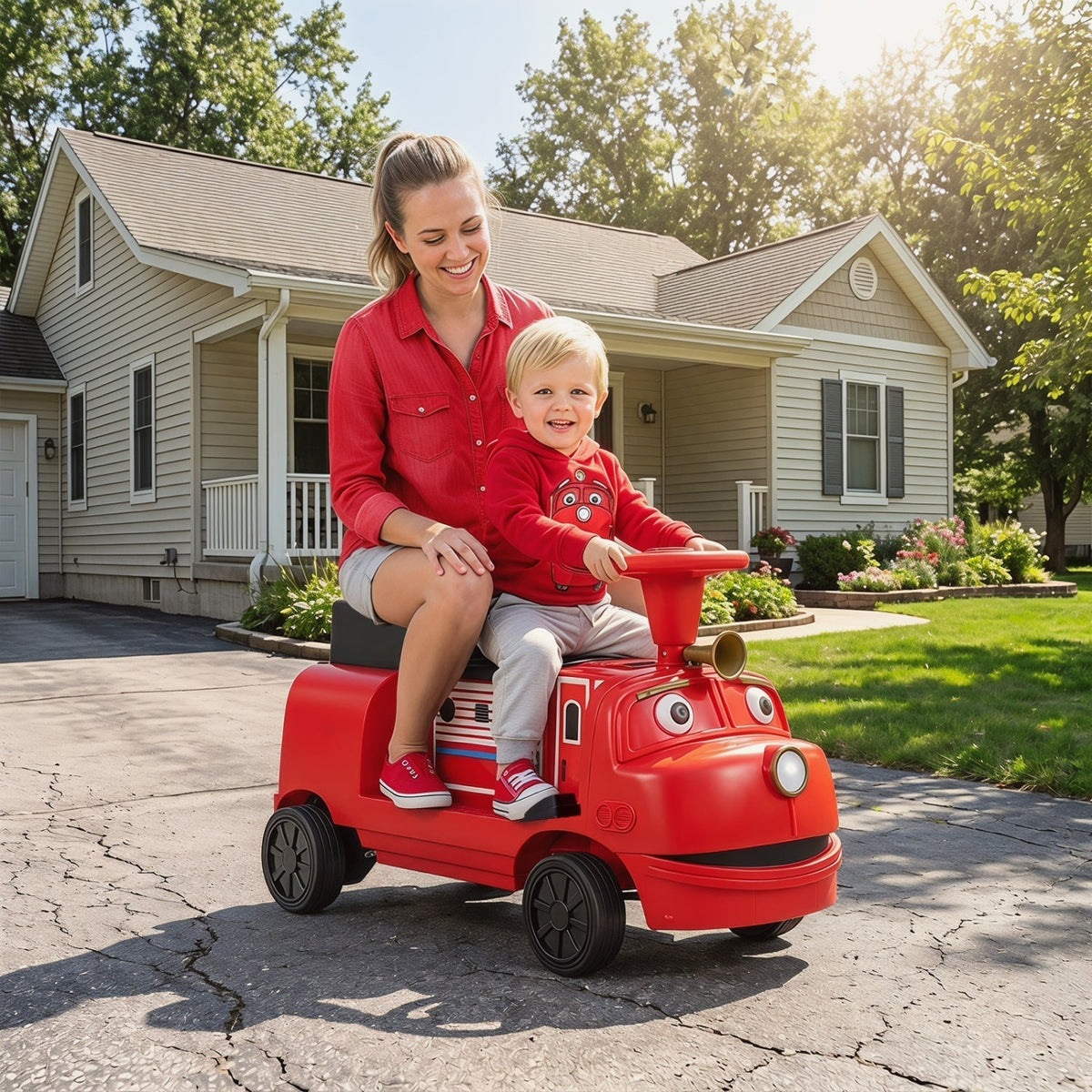 12V kids ride-on train with adjustable seat and storage, GBruno Store