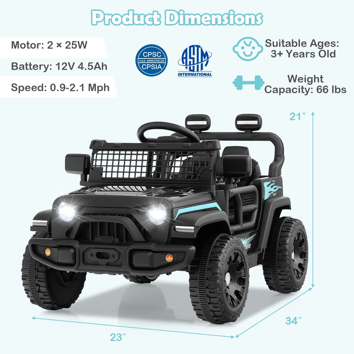 12V Kids Ride on Truck Car Battery Powered Electric VehicleTorqelo.com