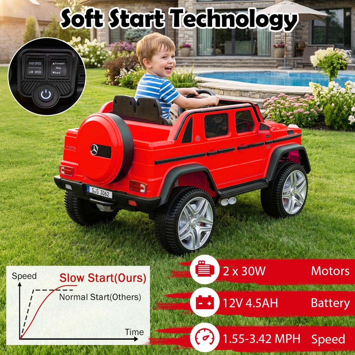 Licensed Mercedes-Benz Maybach 12V kids ride-on car with remote, GBruno Store, view 6