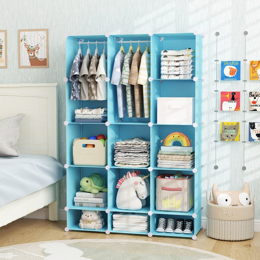 Modular cube storage wardrobe for kids in blue, pink or white, GBruno Store, view 2