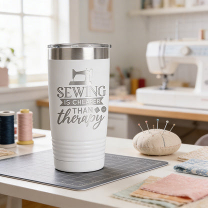 Personalized Sewing Tumbler 20 oz stainless steel insulated drinkware for crafters, hot or cold beverage travel mug, gift for sewists by Joyful Moose