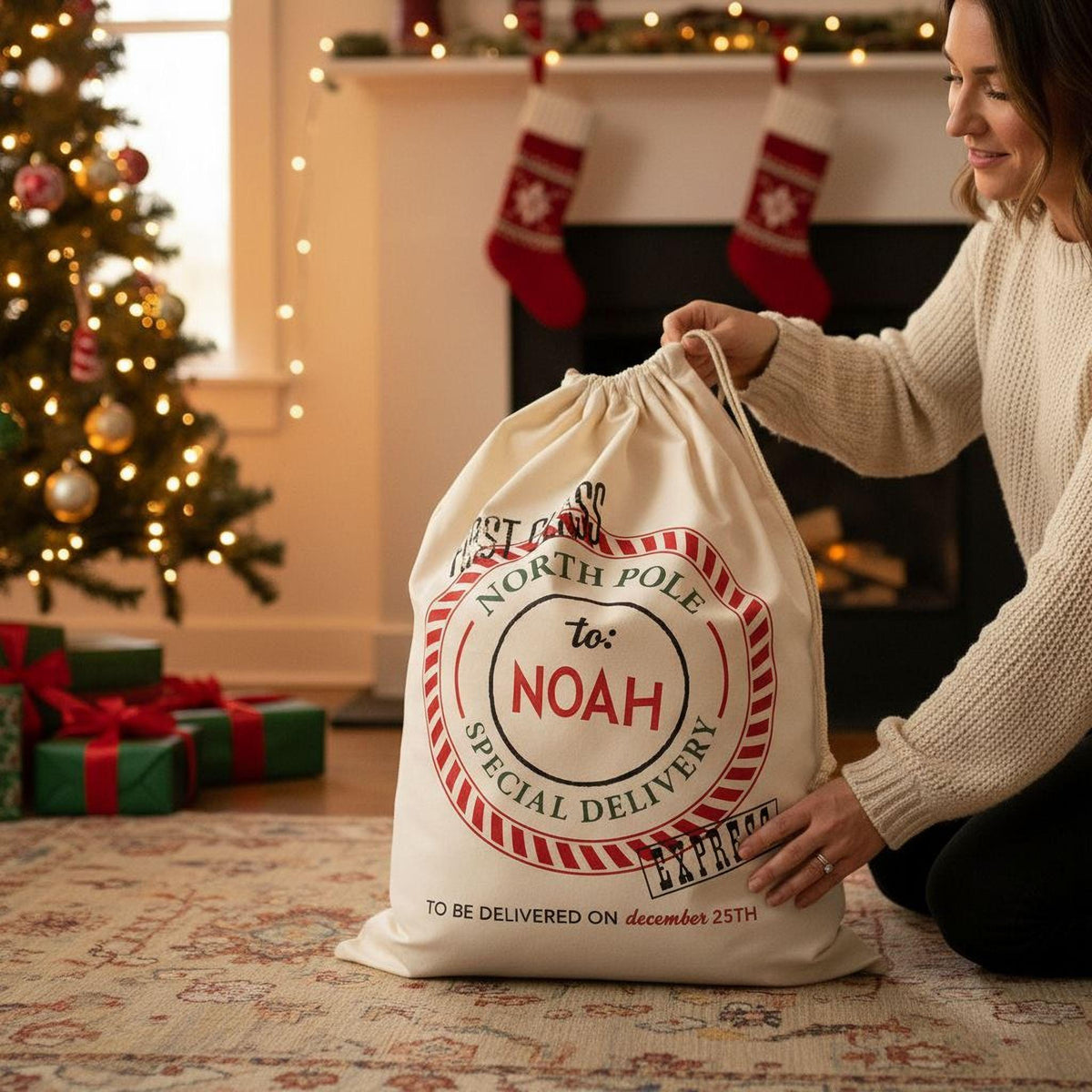 Santa Bag - Personalized Santa Bags - Custom Santa Bag by Joyful Moose