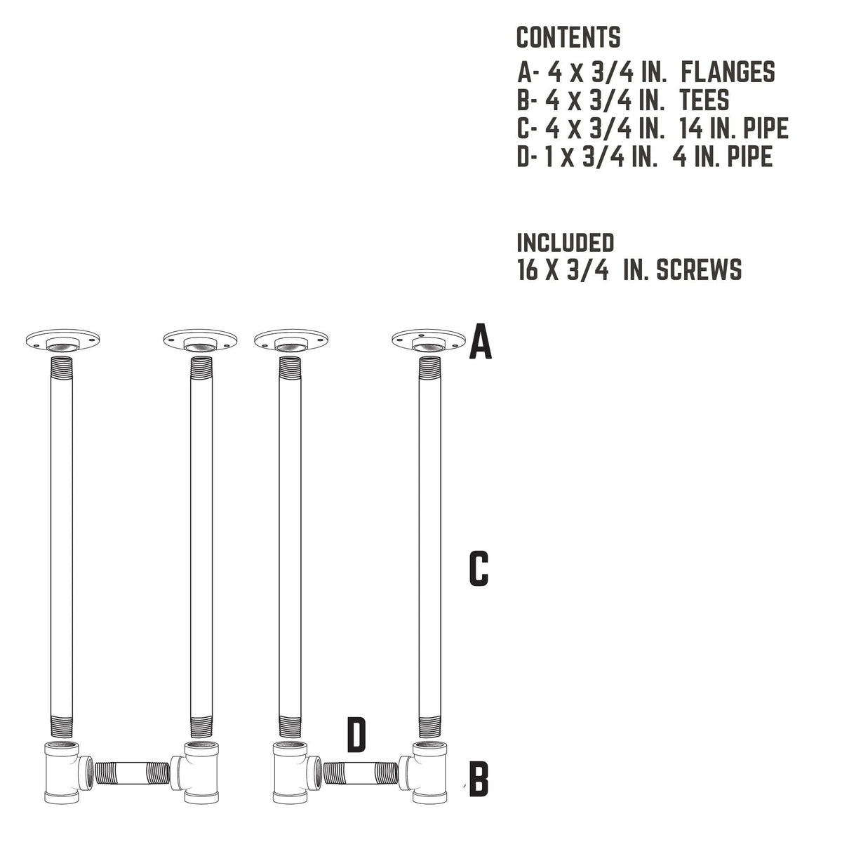 PIPE DECOR 3/4 in. U-shaped pipe bench leg kit, view 10