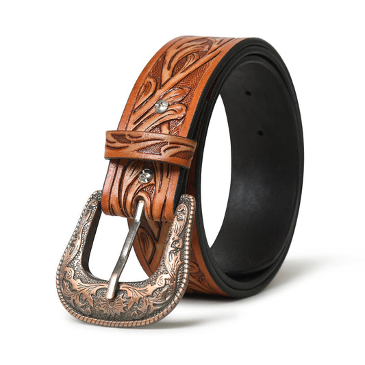 Western Cowboy Leather Belt - Brown by Classy Leather Bags