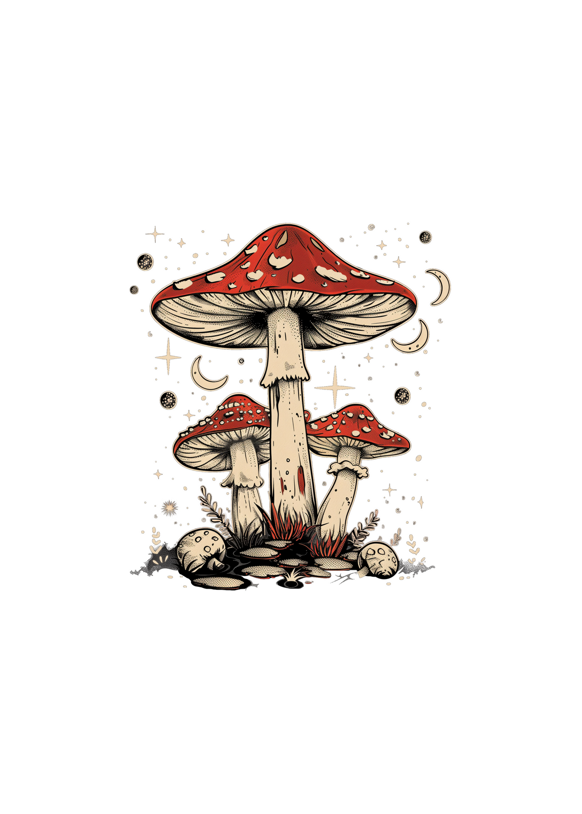 Boho Retro Hippie Mushrooms Natural unisex bamboo graphic T-shirt – view 15
