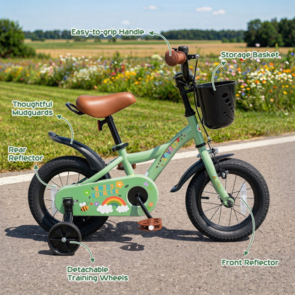 14-inch green girls bike with training wheels and basket, GBruno Store, view 8