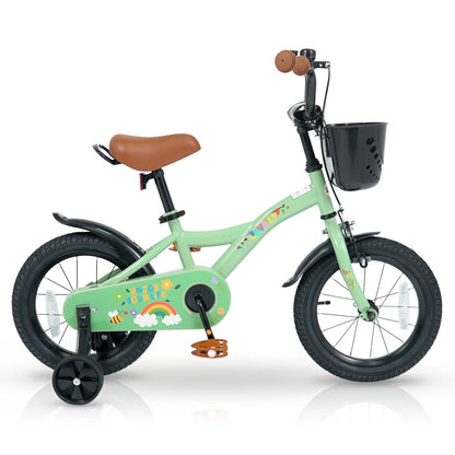 14-inch green girls bike with training wheels and basket, GBruno Store, view 4