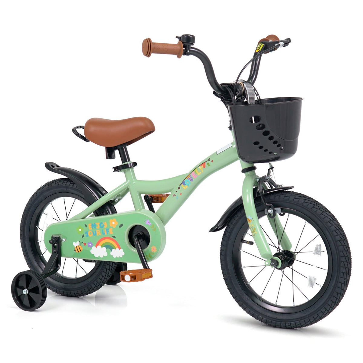 14-inch green girls bike with training wheels and basket, GBruno Store, view 3