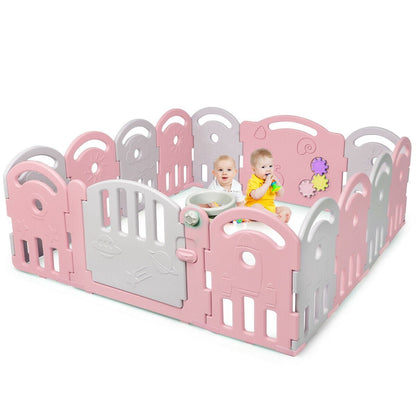 Pink 14-panel baby playpen with music box and basketball hoop, GBruno Store, view 4