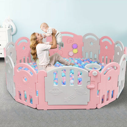 Pink 14-panel baby playpen with music box and basketball hoop, GBruno Store, view 6