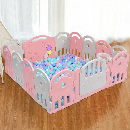 Pink 14-panel baby playpen with music box and basketball hoop, GBruno Store, view 2
