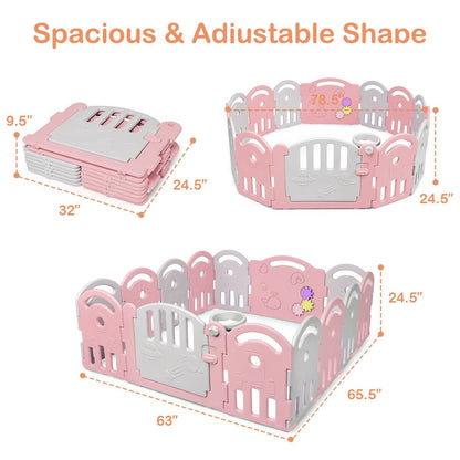 Pink 14-panel baby playpen with music box and basketball hoop, GBruno Store, view 5