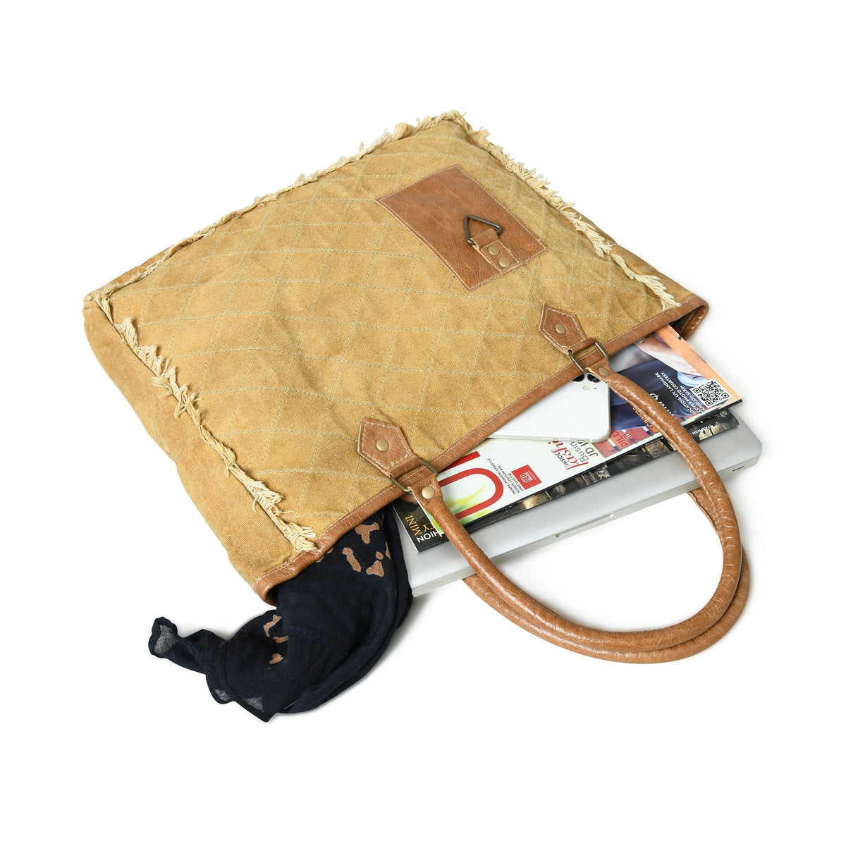 Beige Boho Chic Canvas Bag by Classy Leather Bags