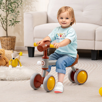 Baby Balance Bike No Pedal 4-Wheel Bicycle-Brown by GBruno Store