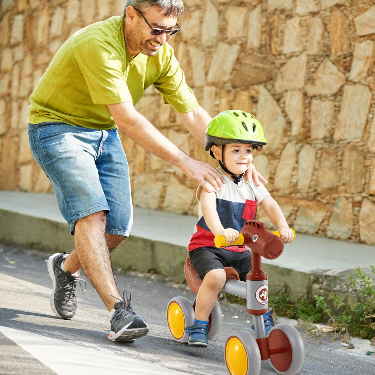 Baby Balance Bike No Pedal 4-Wheel Bicycle-Brown by GBruno Store