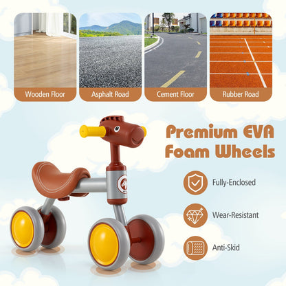 Baby Balance Bike No Pedal 4-Wheel Bicycle-Brown by GBruno Store