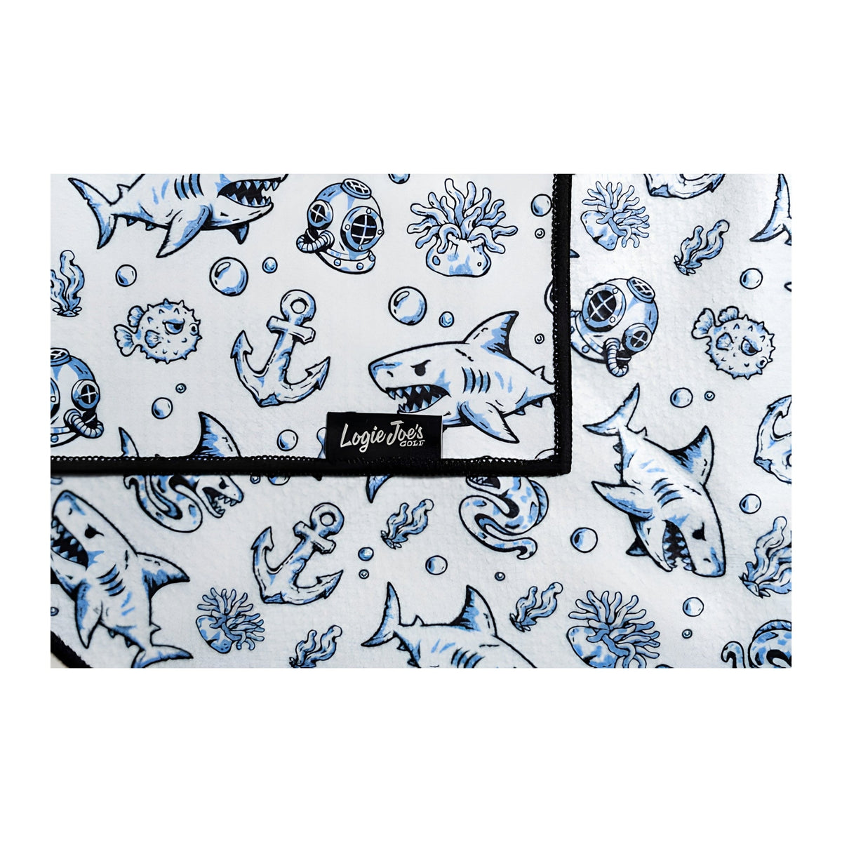 Under the Sea Golf Towel | 24” x 16” Microfiber Towel | Magnetic Clip & Carabiner | Premium Golf Accessory | Shark by Logie Joe's Golf