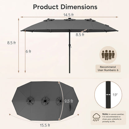 Patio Umbrella 15.5ft with Solar LED Lights and Crank by DirectDeals