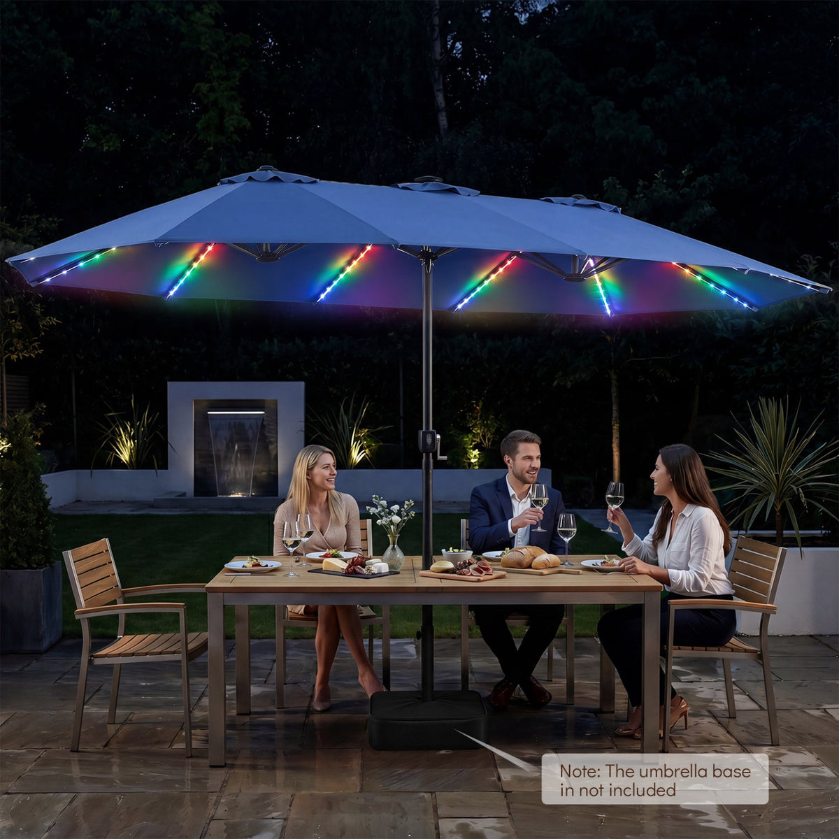 Patio Umbrella 15.5ft with Solar LED Lights and Crank by DirectDeals
