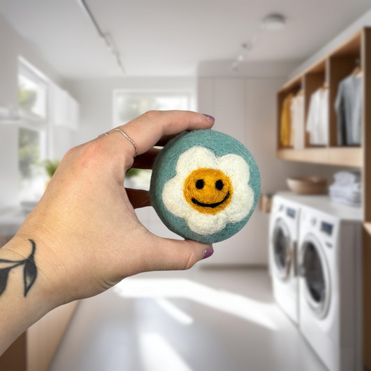 Organic wool dryer balls in In Bloom Betty Blue design