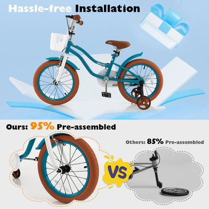 16 inch kids bike with training wheels, front handbrake and basket by GBruno Store, view 7