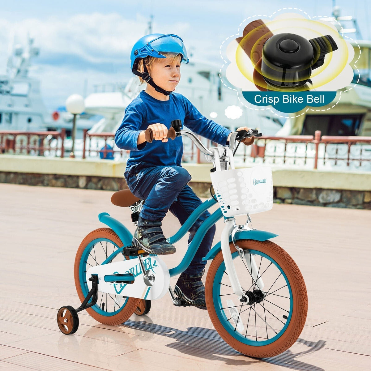 16 inch kids bike with training wheels, front handbrake and basket by GBruno Store, view 4