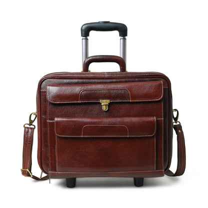 Wanderer Leather Trolly Suitcase Bag by Classy Leather Bags