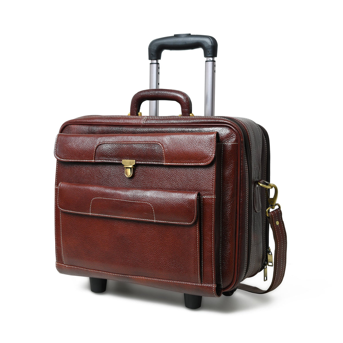 Wanderer Leather Trolly Suitcase Bag by Classy Leather Bags