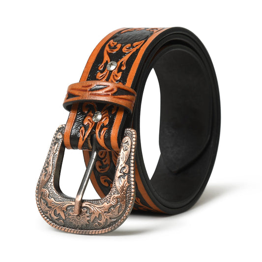 Western Cowboy Leather Belt - Black & Brown by Classy Leather Bags