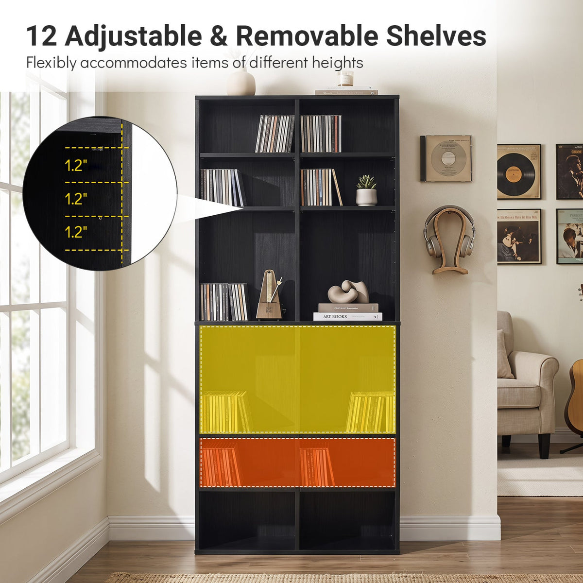 16-compartment CD storage unit with adjustable shelves, 54 inch by DirectDeals, view 16
