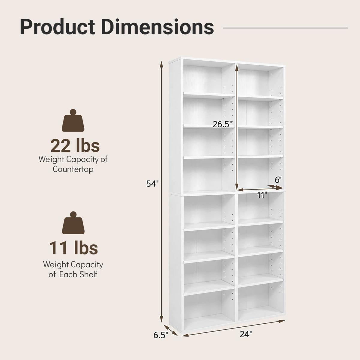16-compartment CD storage unit with adjustable shelves, 54 inch by DirectDeals, view 5
