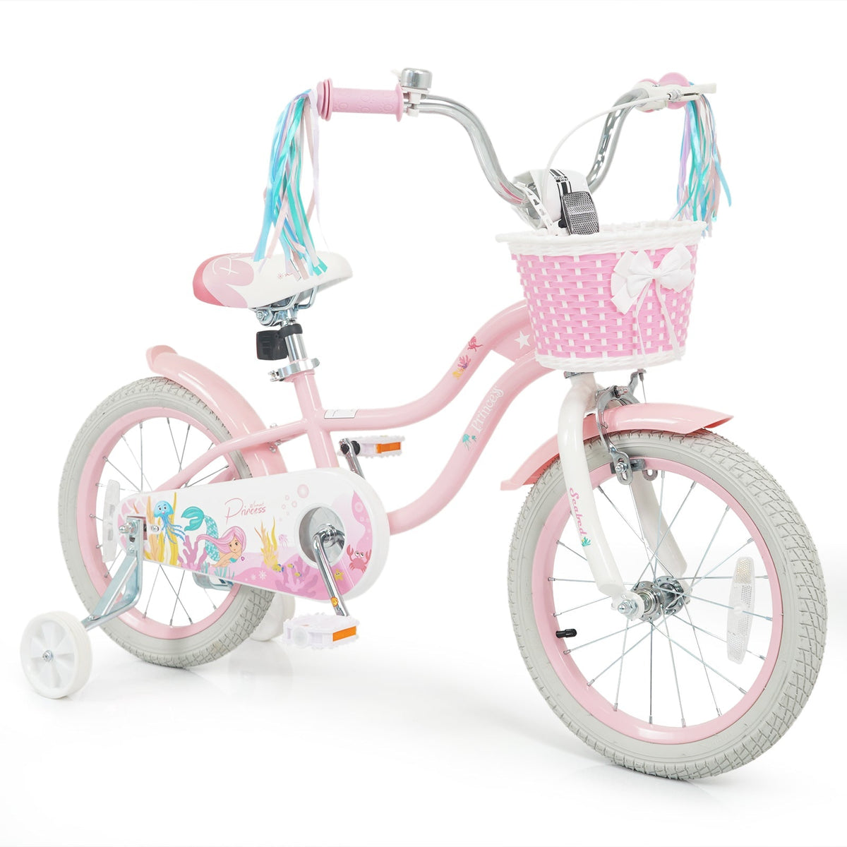 Pink 16 inch kids bike with basket and streamers by GBruno Store, view 3