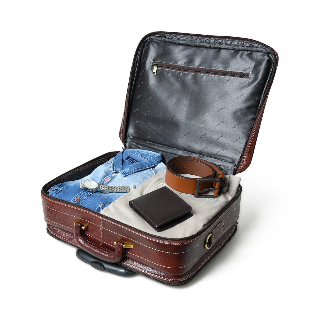 Wanderer Leather Trolly Suitcase Bag by Classy Leather Bags