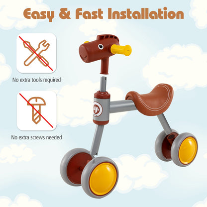 Baby Balance Bike No Pedal 4-Wheel Bicycle-Brown by GBruno Store