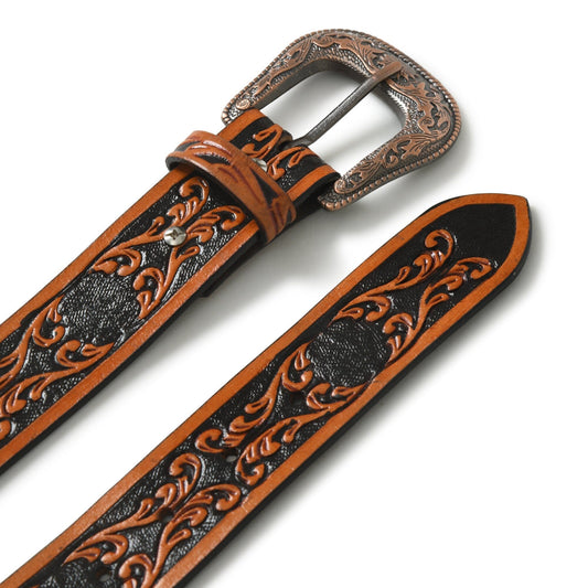 Western Cowboy Leather Belt - Black & Brown by Classy Leather Bags