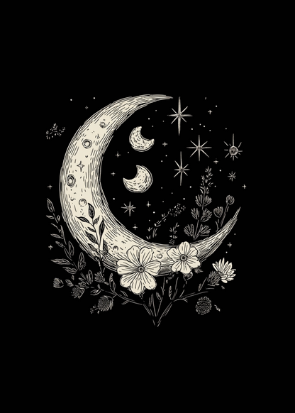 Moons and Stars Boho Flowers Vintage unisex bamboo graphic T-shirt – view 4