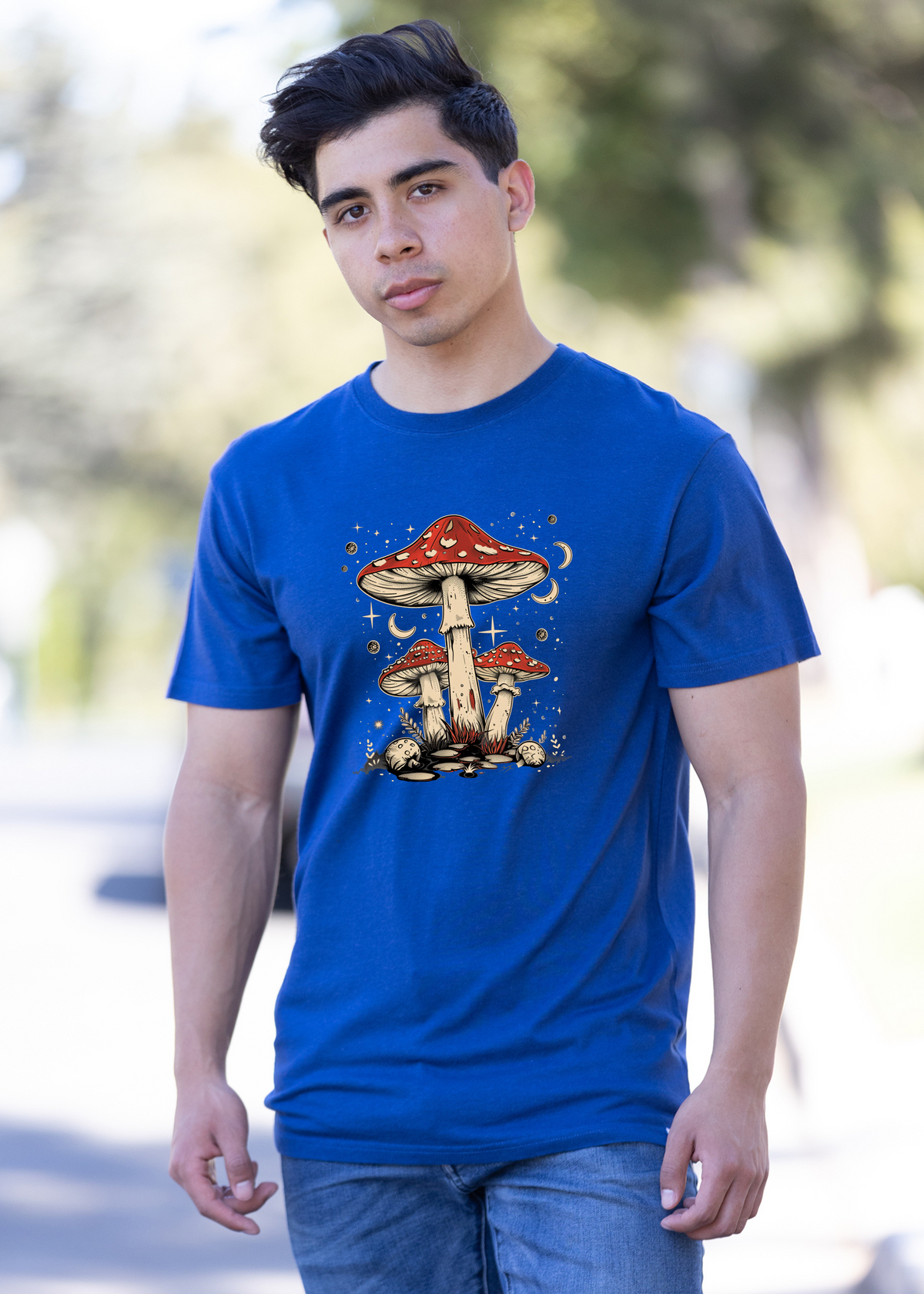Boho Retro Hippie Mushrooms Natural unisex bamboo graphic T-shirt – view 13