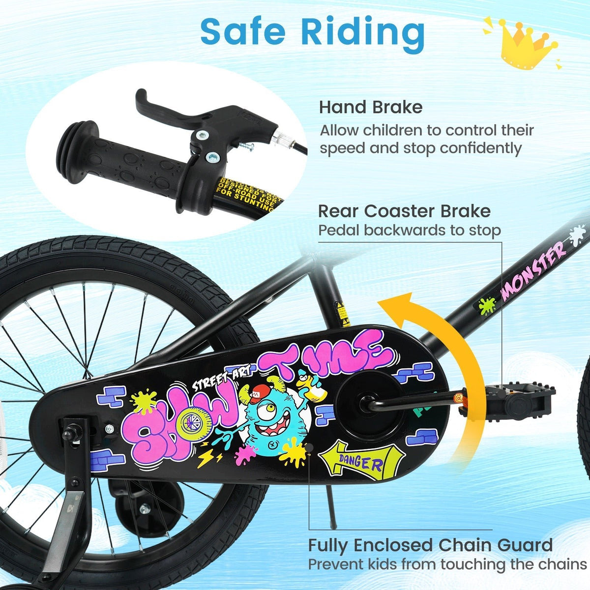 kids bike with monster graphics and training wheels by GBruno Store, view 5