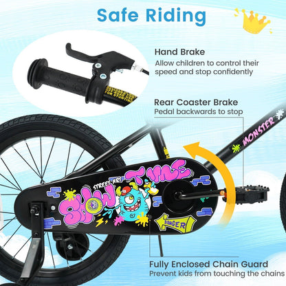 kids bike with monster graphics and training wheels by GBruno Store, view 5