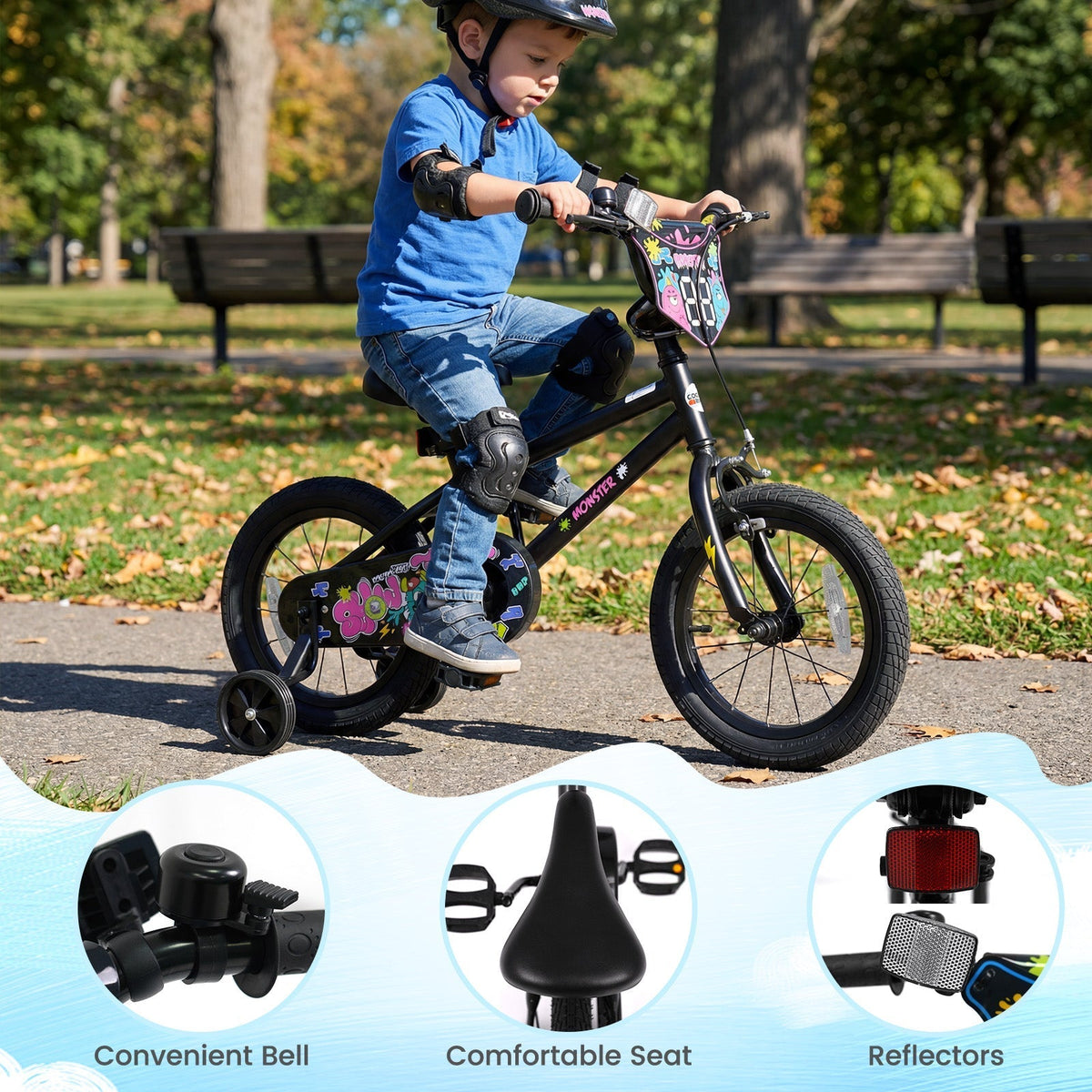 kids bike with monster graphics and training wheels by GBruno Store, view 24