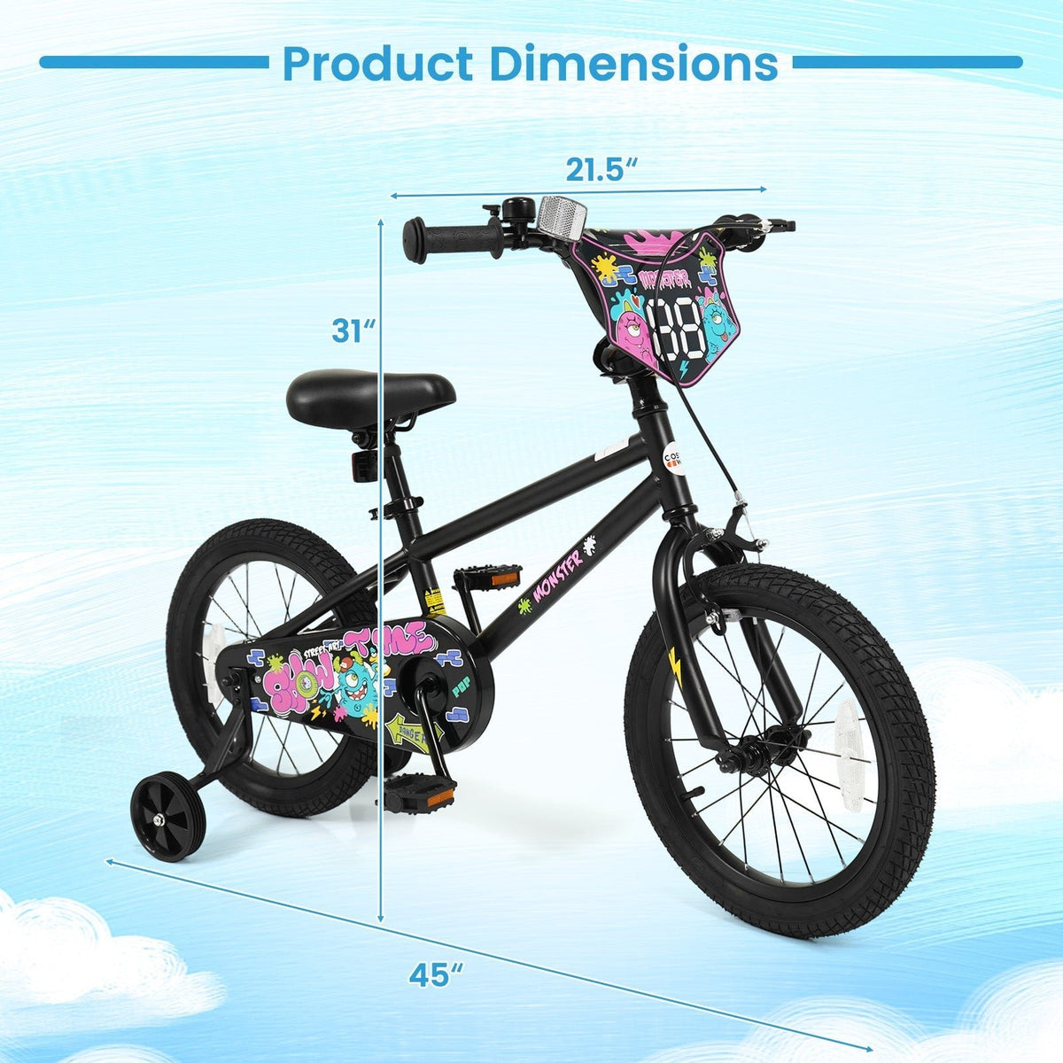 kids bike with monster graphics and training wheels by GBruno Store, view 28