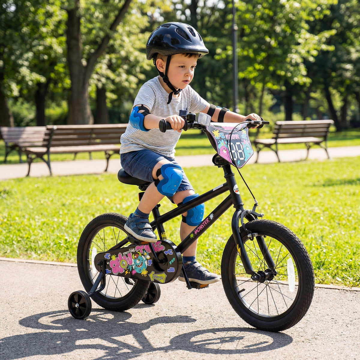 kids bike with monster graphics and training wheels by GBruno Store, view 25