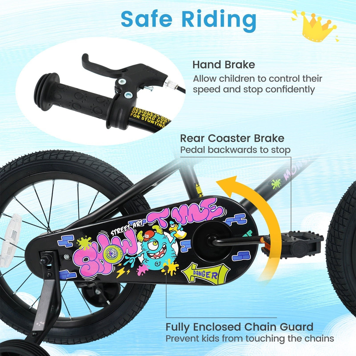 kids bike with monster graphics and training wheels by GBruno Store, view 29