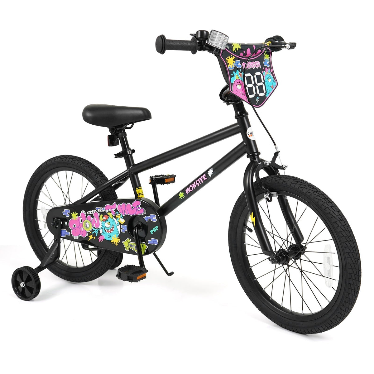 kids bike with monster graphics and training wheels by GBruno Store, view 3