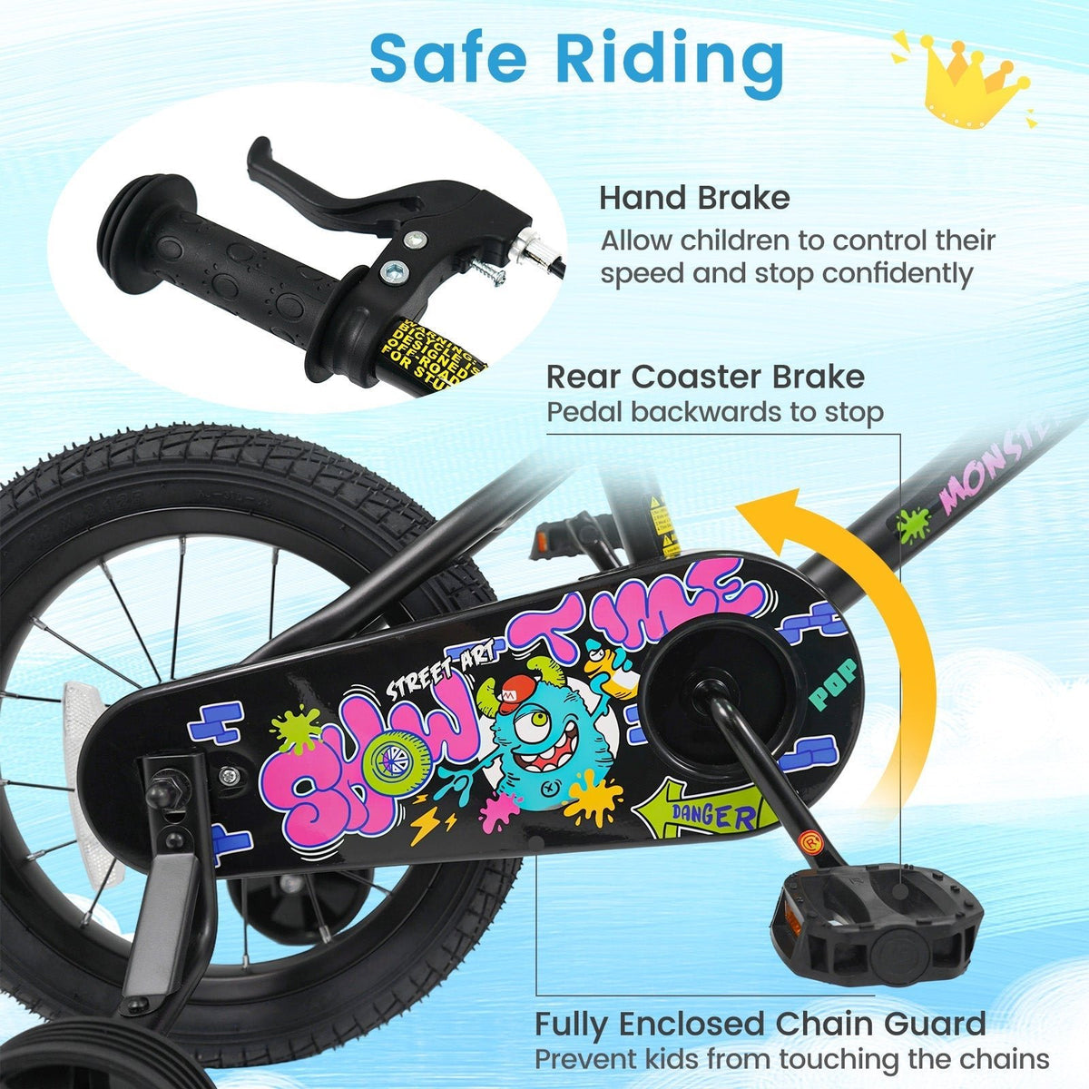 kids bike with monster graphics and training wheels by GBruno Store, view 21