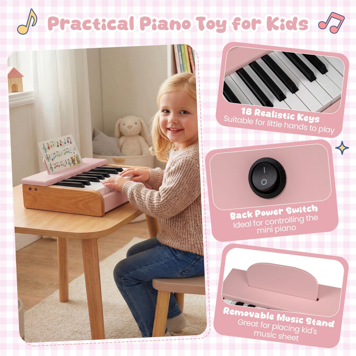 18-key wooden kids piano with music stand by GBruno Store, view 15