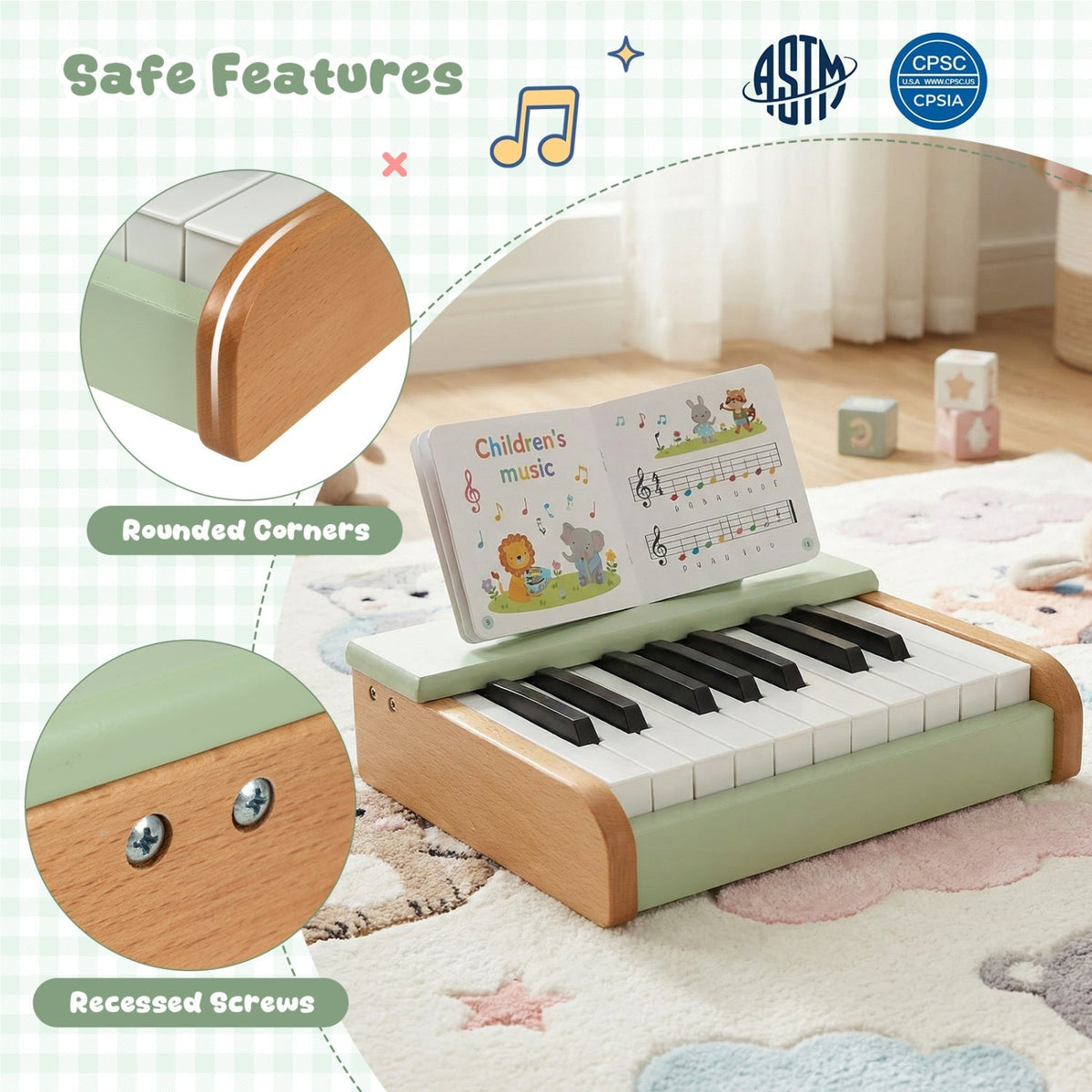 18-key wooden kids piano with music stand by GBruno Store, view 8
