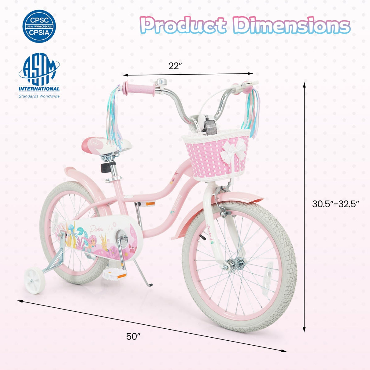 Pink 18 inch kids bike with basket and streamers by GBruno Store, view 6