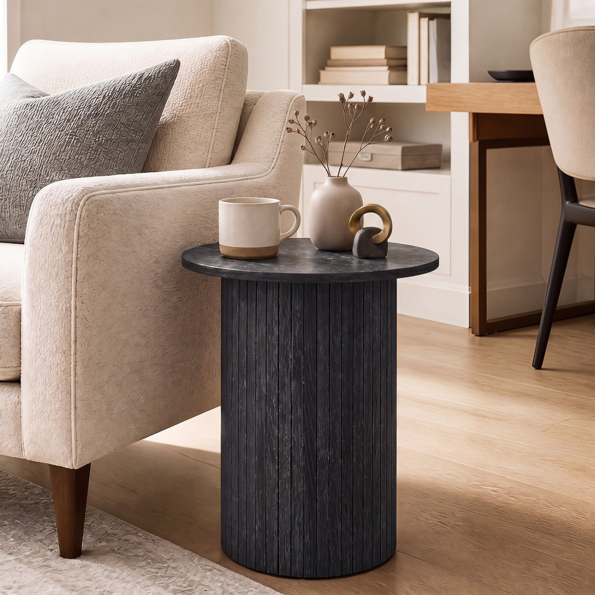 18 inch round fluted pedestal side table by DirectDeals, view 18